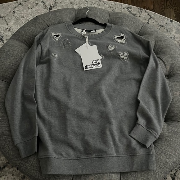 Love moschino womens grey sweatshirt tunic M/L US 8 new with tags nwt - Picture 1 of 8